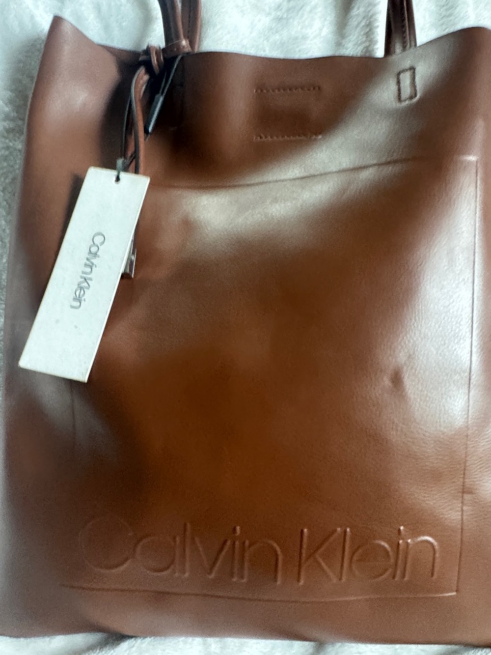 Calvin Klein Brown Leather Logo Tote Bag